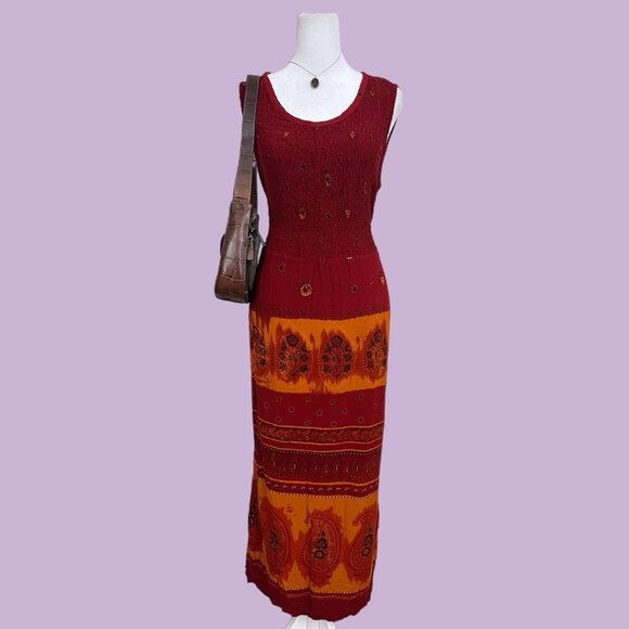 striped floral vintage 90s sleeveless maxi dress boho quirky whimsygoth grunge - Picture 1 of 8